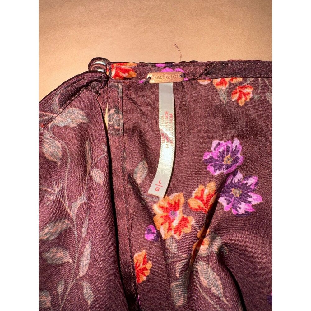 Free People Sz L Butterfly Babe Maxi Dress Floral Satin Lace Cutout Burgundy Pur - Picture 10 of 15